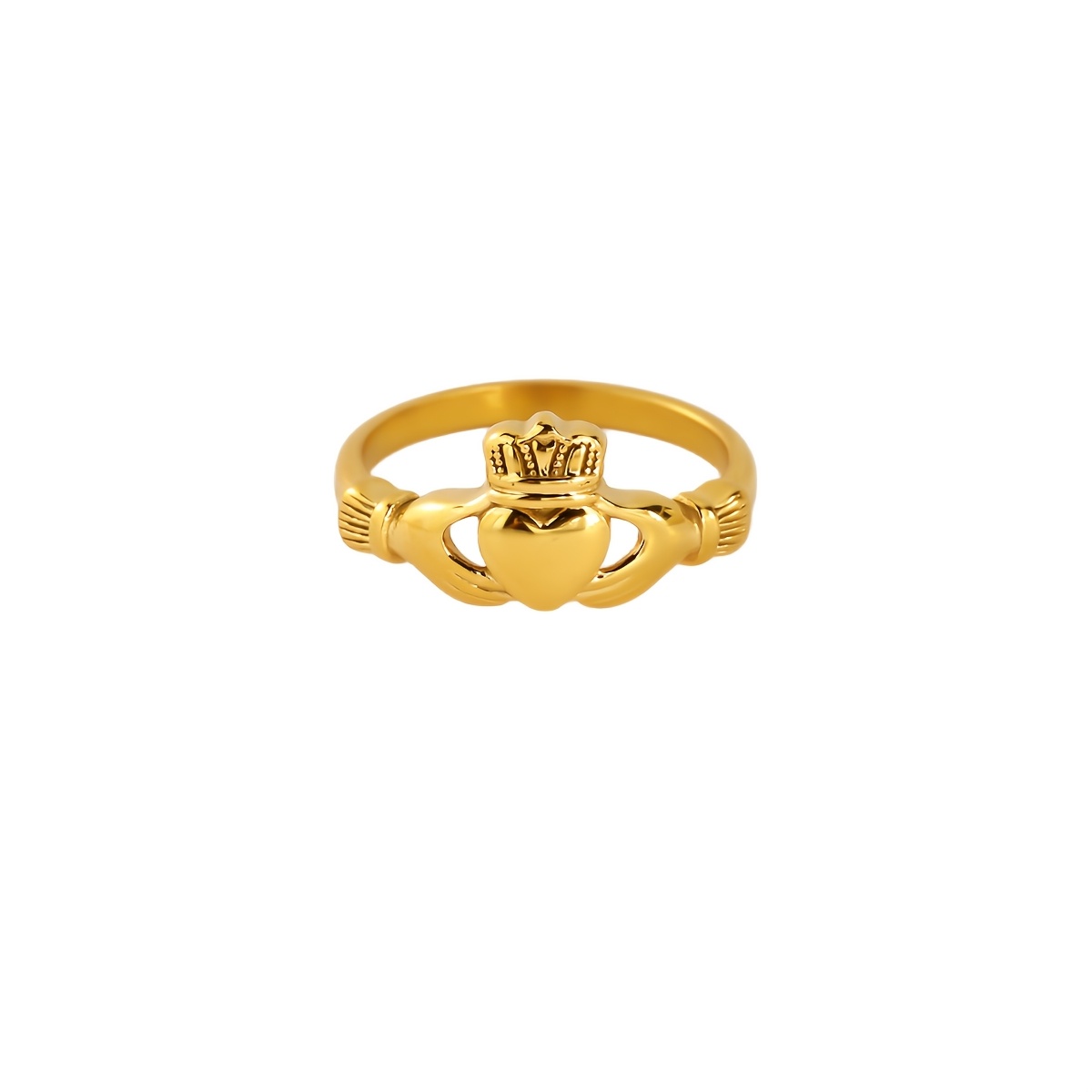 Cute Golden Stainless Steel Heart-Shaped Crown Ring